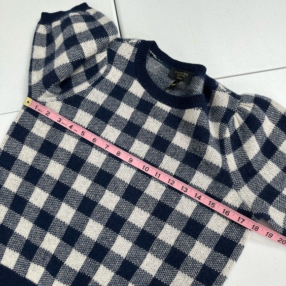 Charter Club Luxury Checkered Cashmere Short Puff Sleeve Sweater Navy White S - Picture 5 of 9